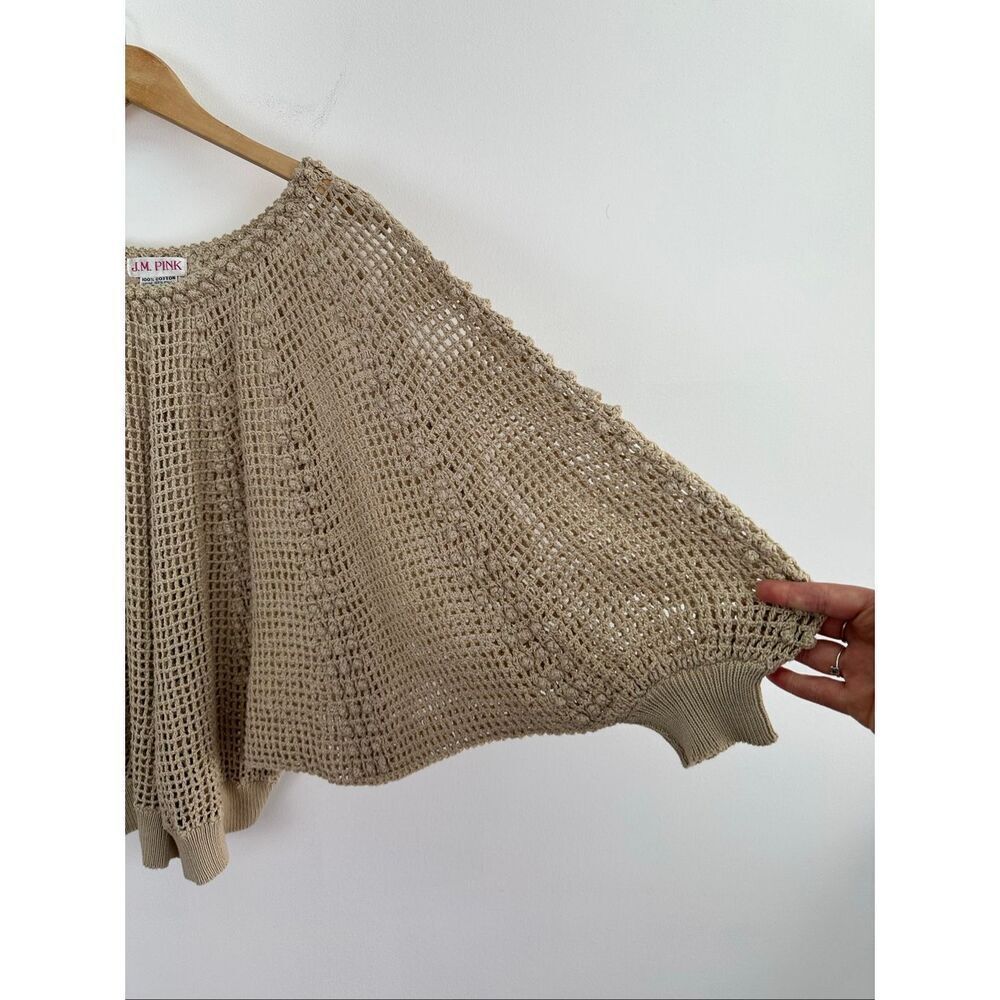 J.M. Pink Women’s Vintage Tan Cream Crochet Open Knit Two Piece Dolman Sleeve Ma - Picture 12 of 14
